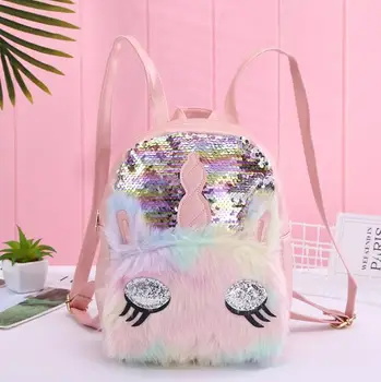 

Reversible Sequin Unicorn Soft Plush Kawaii Backpack For Girl School Bag For Winter Teenager Girls Travel Bagpack