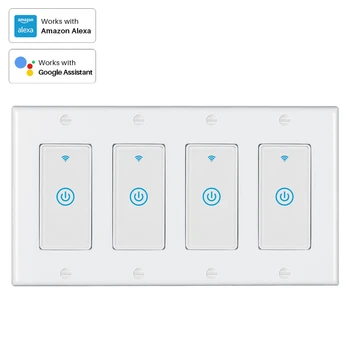

4Pack WIFI Touch Electrical Light Wall Switch White US 215*115mm Needs Neutral Wire Smart Home Phone Control Alexa Google Home