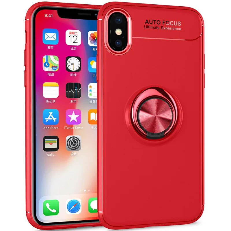 Для iphone 6 6s 7 8 7p 8p x xs xr xsmax чехол бизнес с кольцом на палец магнетизм держатель телефона задняя крышка силиконовый, мягкий, телефонный чехол - Цвет: Красный