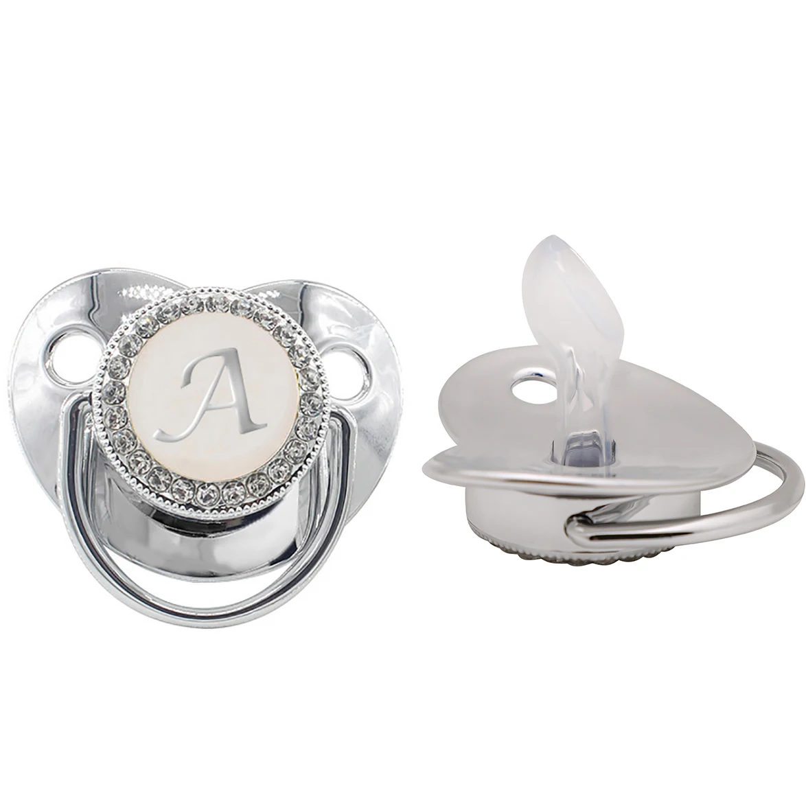 

2023 New Silicone Pacifier BPA Free Silver Baby Soother Dummy 26 Name Initial Letters Infant Nipple Newborn Baby Shower Gifts