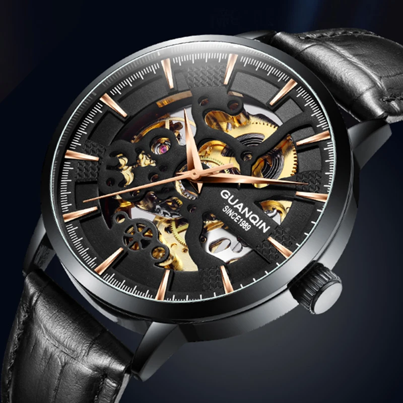 US $299.90 Guanqin Skeleton Watch Men Automatic Mechanical Movement Top Brand Luxury Clock Waterproof Business Watch Relogio Masculino