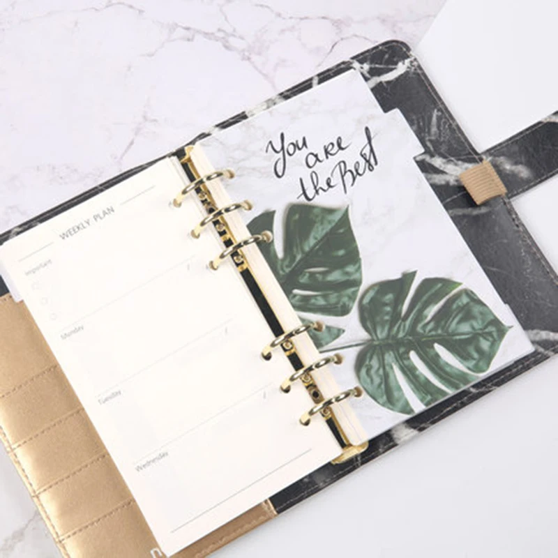 marble Grain PU Loose-leaf spiral Office Notebook Planner Diary Golden 6 holes ring binder Notepad Double buckle design Gift Box marble Grain PU Loose-leaf spiral Office Notebook Planner Diary Golden 6 holes ring binder Notepad Double buckle design Gift Box