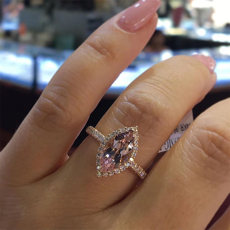 Прямые продажи Женская мода Элегантный Кубический Цирконий кольцо из розового золота цвет шампанского Кристалл обручальное кольцо для женщин ювелирные изделия