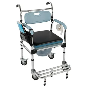 

4 in 1 Multifunctional Aluminum Elder People Disabled People Pregnant Women Commode Chair Bath Chair Light Blue