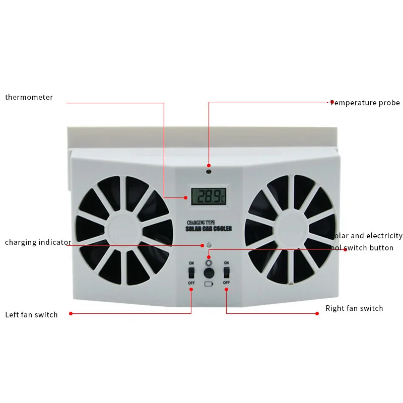 Автомобильный вентилятор на солнечной энергии ed для выхлопа, автомобильный охладитель для грилей, вентилятор для вентиляции, двухрежимный источник питания, мощный 2 цвета