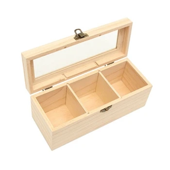 

Wood Tea Caddies Tea Bag Jewelry Organizer Chest Storage Box 3 Compartments Tea Box Wood Sugar Packet Container
