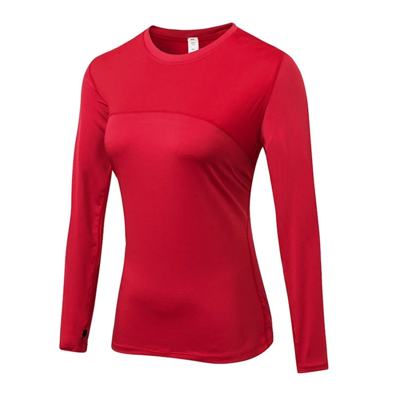 Женские футболки для йоги с длинным рукавом, компрессионные трико для йоги, тренажерного зала, спортивная одежда для фитнеса, быстросохнущие топы для бега, корректирующий фигуру, укороченный топ - Цвет: Red