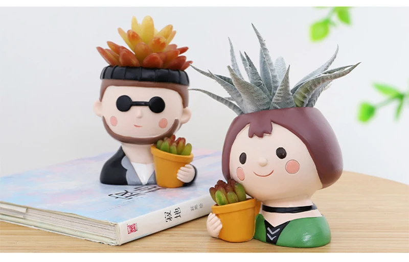 Cute Human Face Vase Succulent Planter Resin Vase Cartoon Character Decorative Head Face Flower Pot Indoor Desktop Ornaments