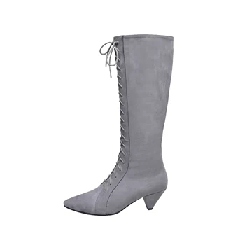 

Salu 2020 Winter Knee High Boot Genuine Leather platform Zipper Fashion Women Shoes Square highHeel Round Toe