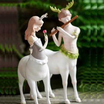 

Couple Deer Human Face Deer Body Miniature Figurines Creative Art Ornaments Decorations for Home Living Room Garden Decoration