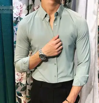 

Men Long Sleeve Casual Shirts Tops Shirt Blouse Lapel British Comfort Single Breasted S120
