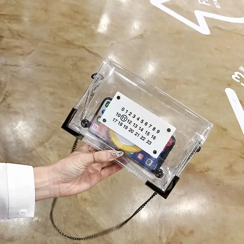 

Transparent Bag WOMEN'S Bag New Style 2019 Summer Cool Casual Square Sling Bag Versatile Chain Crossbody Bag Fashion