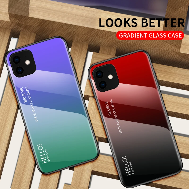 Чехол из закаленного стекла для iPhone 7, 8, X, 6, 6S Plus, градиентный цвет, голубой луч, Аврора, кожа, задняя крышка для iPhone 11 Pro, XS Max, X, XR, чехол