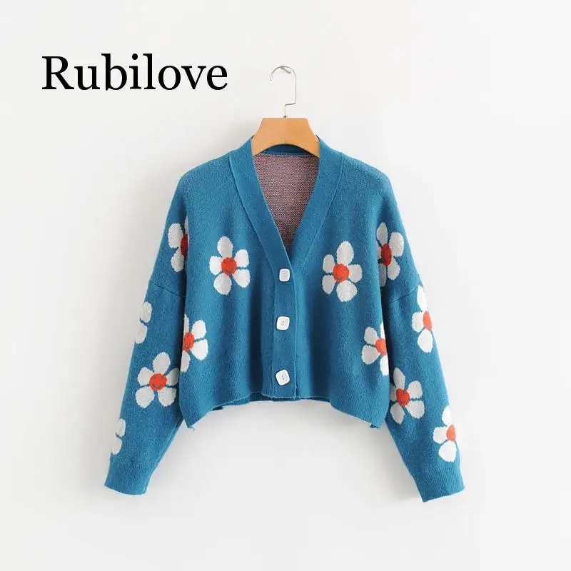 

Rubilove Fashion Winter Sweaters Cute Light Green Symbol Life Spring Sweaters with Flower Print Women Tops Christmas Sweaters