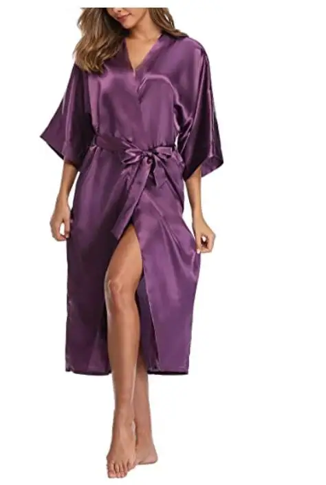Sexy Women Long Robe With Pocket Wedding Bride Bridesmaid Dressing Gown Rayon Kimono Bathrobe Large Size S-XXXL Night Dress