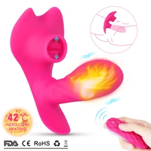 Heating Wearable Butterfly Dildo Vibrator Oral Clitoris Tongue Vibrator Wireless Remote Control Panties Massager Toys for Women