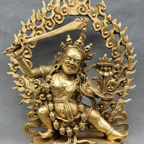 YM 319 1" Тибетский латунный темп Joss защита лотоса Manjusri Статуэтка Махакала Будды набор