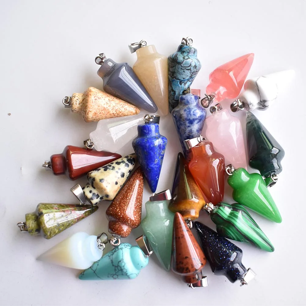 Fashion hot selling mixed natural stone pendulum circular Cone charms Pendants for jewelry making 24pcs/lot wholesale free