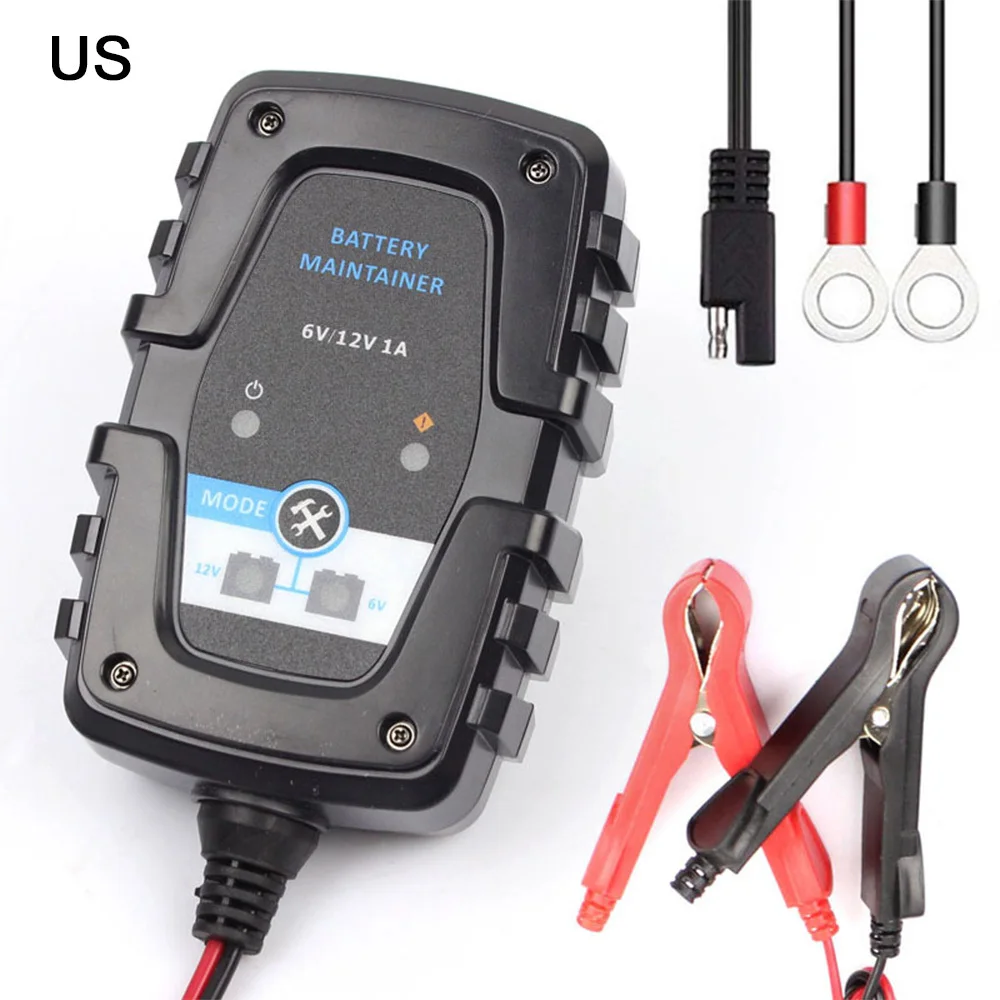 US-Plug 6V 12V 1A Смарт Батарея Зарядное устройство как свинцово-автомобиль, скутер, мотоцикл многократного цикла глубокого заряда-разряда AGM GEL vlra аккумулятор Зарядное устройство кабель sae - Название цвета: US-Plug