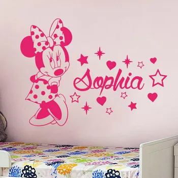 

Custom Name Wall Decal Minnie Mouse Vinyl Sticker Personalized Girl Name Decor Bedroom Nursery Baby Room Decoration S498