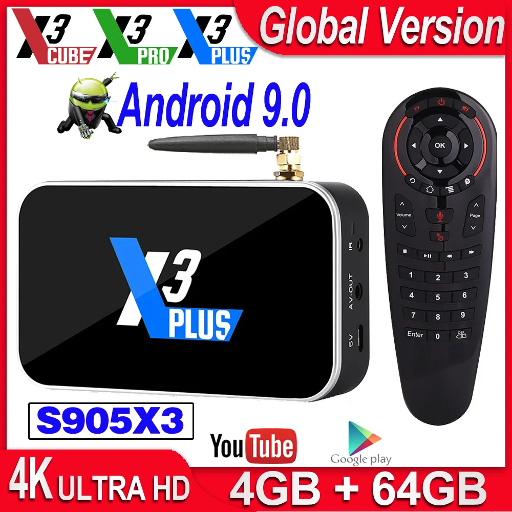 PROD 4000337360196 Ugoos X3 Pro TV BOX Android 9.0 Amlogic S905X3 4GB
32GB TVBox X3 Cube 2GB 16GB X3 Plus 4G 64GB 2.4G/5G WiFi 1000M 4K Set
Top Box