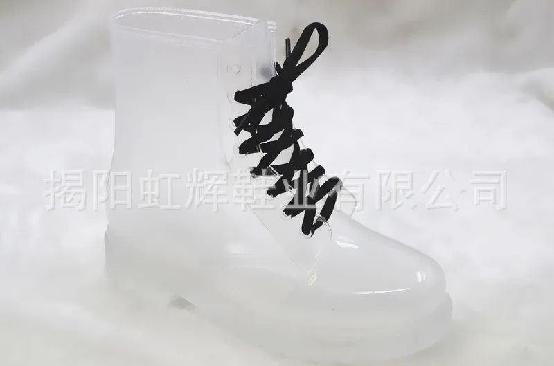 Aleafalling Women Rain Boots Mature Lady Lace Up Waterproof Lady Shoes Transparent Candy Color Ankle Outdoor Girl's Shoes - Цвет: Белый