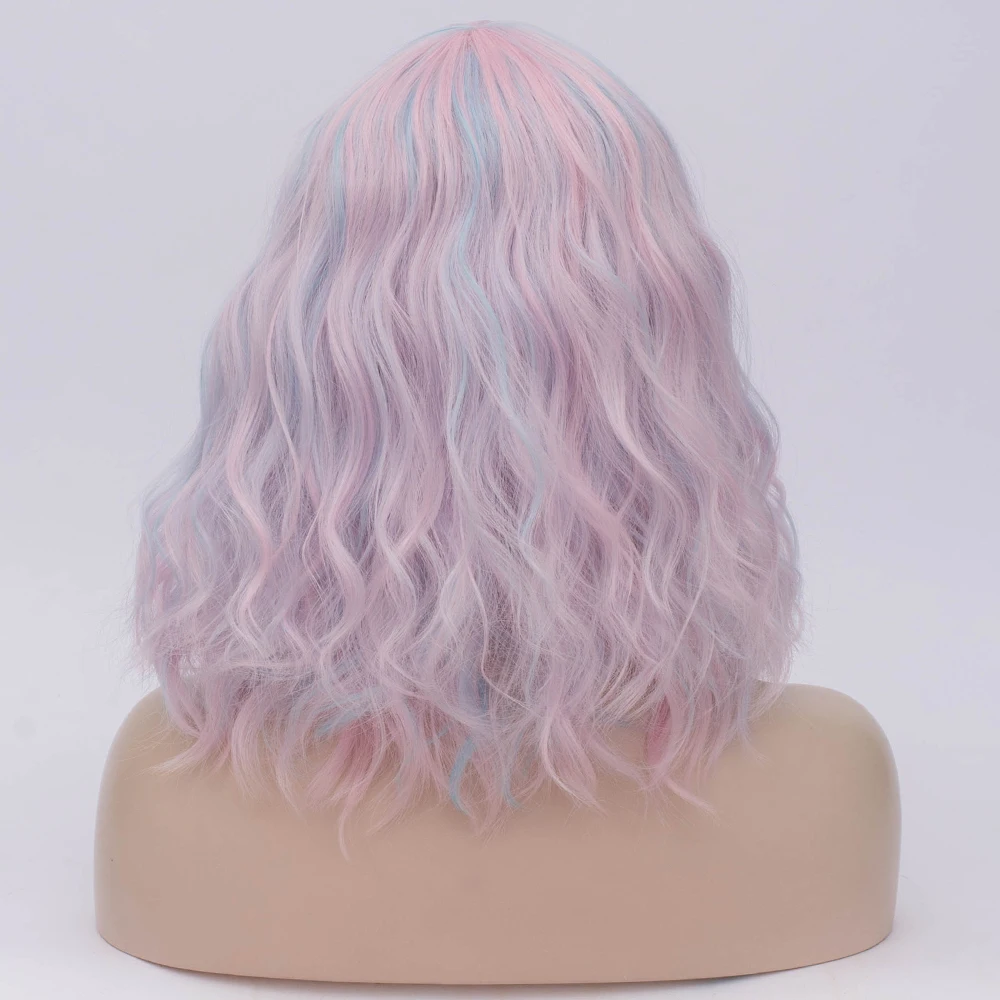 Женские многоцветные сшитые градиентные волосы синтетический короткий парик с челкой Кудрявые Волнистые Черные и белые голубые розовые цвета Косплей парики