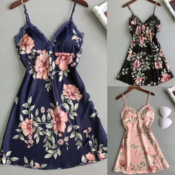 

Sexy Lingerie Women Sleepwear Homewear Satin Silk Lace Floral Nightgown Robe Dress Babydoll Nightdress Sleepshirts Nightwear *S