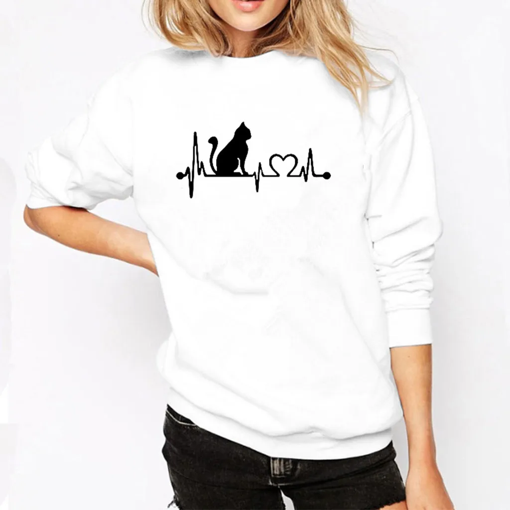 Autumn Winter Women Sweatshirt Oversize Hoodie Cat Printing O Neck Long Sleeve Pullover Sweatshirt Ladies Hoodie Streetwear