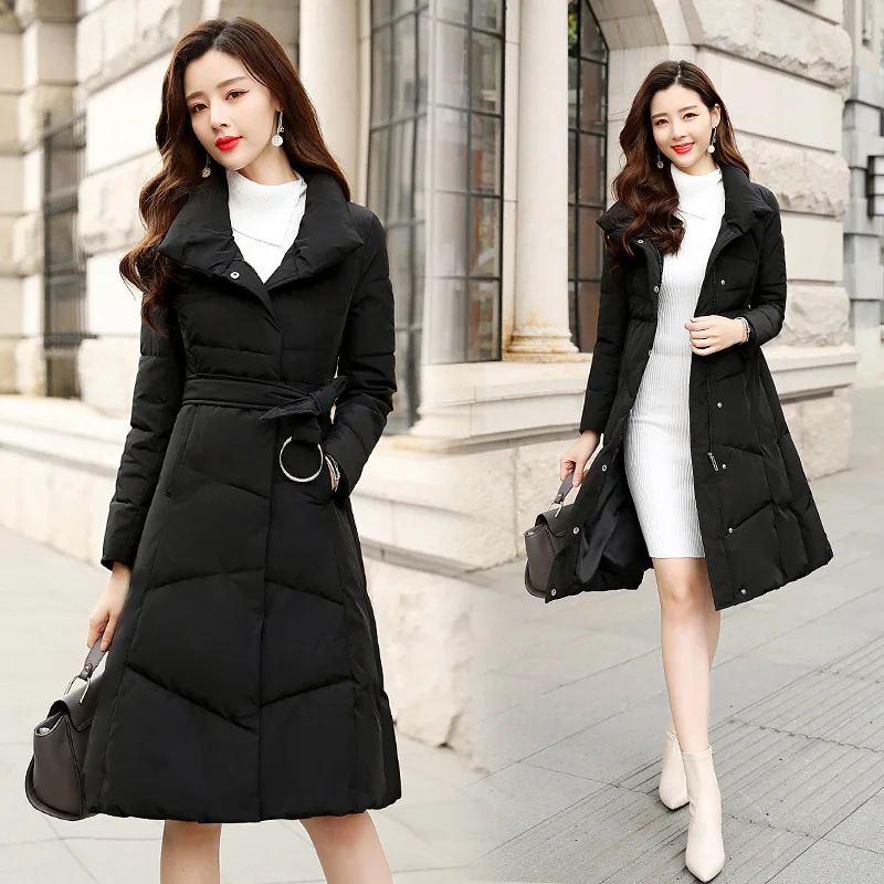 

Cotton Coat Women's Solid Color Mid-length Slim Fit Long Sleeve Fashion Commuting Cotton Coat 2019 Winter Korean-style Cotton-pa
