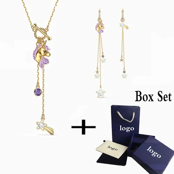 

SWA 2020 Brand New Shining Charming World Unicorn Necklace Set Dreamy Purple Crystal Best Wedding Anniversary Gift For Your Wife