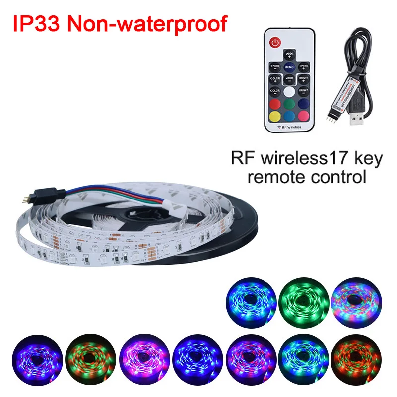 IP33 RGB RF 17 Key EeeToo, Ночной светильник, 5 В, USB питание, Светодиодная лента, светильник RGB/белый/теплый белый, 2835 SMD, DIY, HD tv, Настольная подсветка и смещение, Домашний Светильник ing - Испускаемый цвет: IP33 RGB RF 17 Key