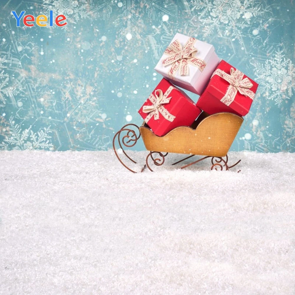 

Yeele Christmas Tree Gift Winter Snow Cart Backdrop Custom Baby Portrait Photography Background Photocall Vinyl For Photo Studio