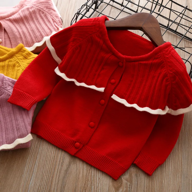 

Large Lapel Flounced CHILDREN'S Cardigan Girls Spring And Autumn Korean-style Sweater AliExpress