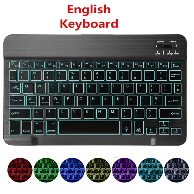 black-Backlit Русская ультра тонкая 7 цветов светодиодный подсветка Беспроводная Bluetooth клавиатура для iPad mini 7,9 клавиатура для Android для Windows - Цвет: black-Backlit