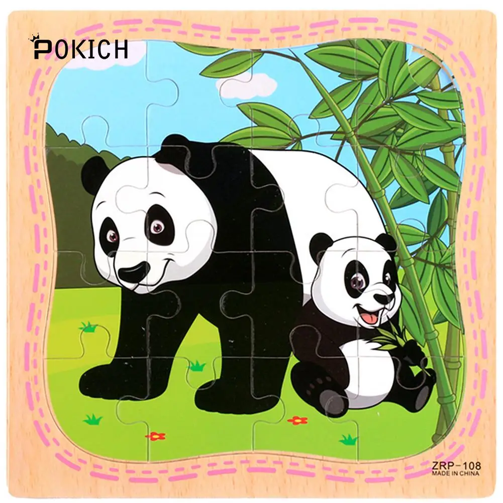 Pokich деревянные пазлы Игрушки 16 шт. дети радость Превосходное качество головоломки мультфильм Животные Развивающие головоломки игрушки для детей