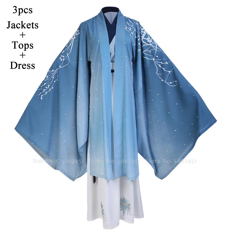 3pcs Традиционный Китайский Улучшенный Hanfu платья Тан костюм сценическое платье женщины мужчины пары Восточный фестиваль наряды халаты древний костюм - Color: 3pcs