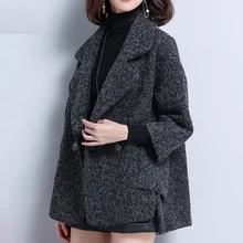 Новые модные женские шерстяные пальто короткие женские свободные теплые шерстяные пальто отложной воротник повседневные осенние зимние куртки D525