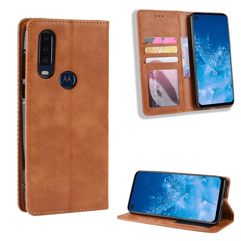 Для Moto One Action Case Бумажник Флип Стиль кожа Винтаж телефон задняя крышка для Motorola Moto One Action с фоторамкой