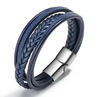 ZOSHI Braided Blue Color Leather Bracelets for Men Armband Heren Trendy Genuine Leather Bracelets with Magnetic Buckle