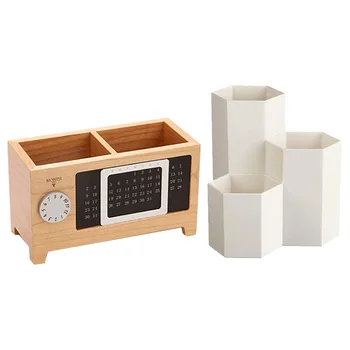

1Pc Novelty Hexagon Pencil Pen Holder Desk Storage Box Creamy-White & 1x with Calendar Ornaments Pen Pencil Holder