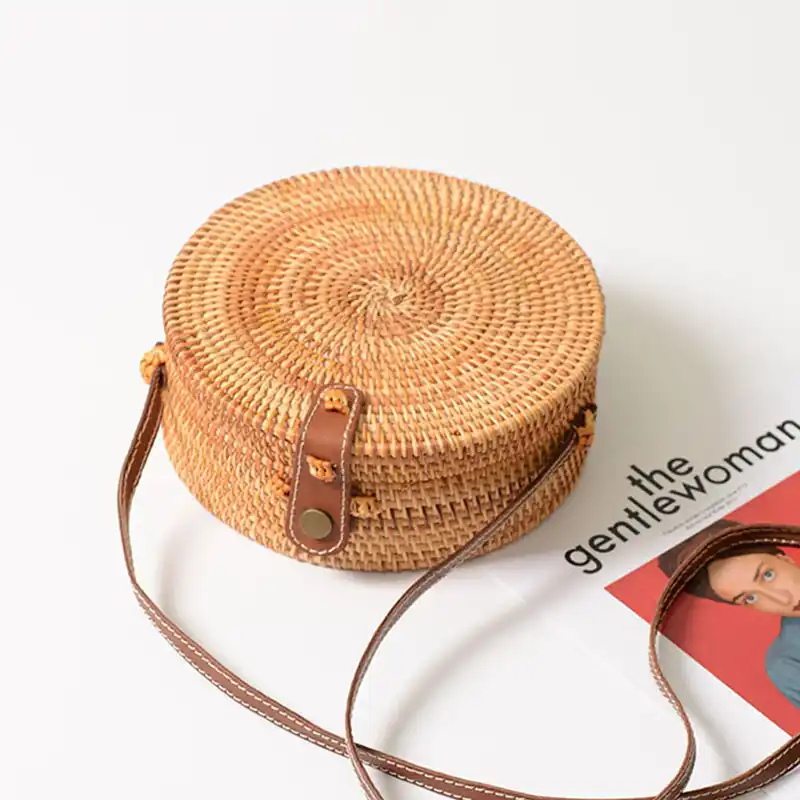 round rattan purses