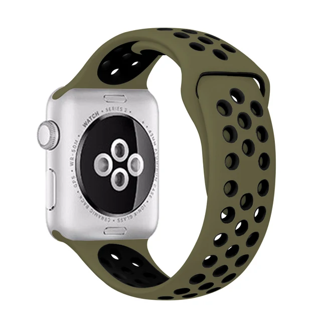 Strap for Apple watch series 7 45mm 41mm 38mm 40mm silicone watchband bracelet correa on smartwatch 6543 se 44mm 42m accessories Olive green black