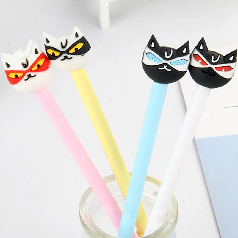 24 Pcs Cartoon Face Cat Neutral Pen Cute Fox Black Water Student Sign Stationery Stationary Kawaii School Supplies |