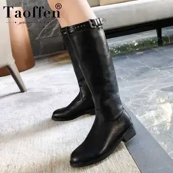 

Taoffen Women Winter Warm Fur Knee High Boots Buckle Flats Buckle Motorcycle Boots Zipper Office Work Botas Footwear Size 34-39