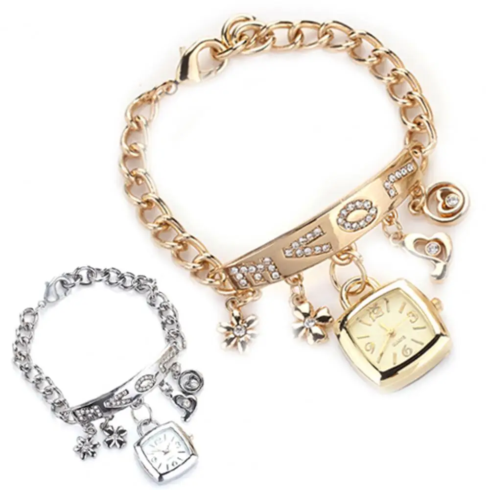 Women Watches Electronic Watch Bracelet Wrist Watch Rhinestone Flower Heart Love Style Stainless Steel Stylish Quartz Bracelet Watch For Daily