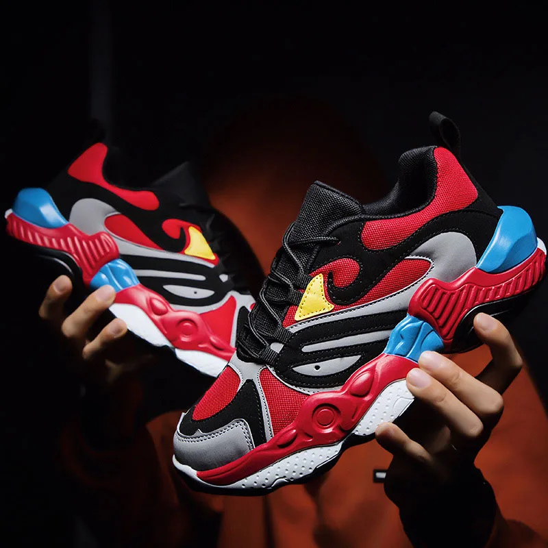 Black Red M-Super fire/Лидер продаж; сезон осень; сетчатая дышащая обувь для путешествий; индивидуальная легкая мужская обувь для студентов и взрослых - Цвет: Black Red