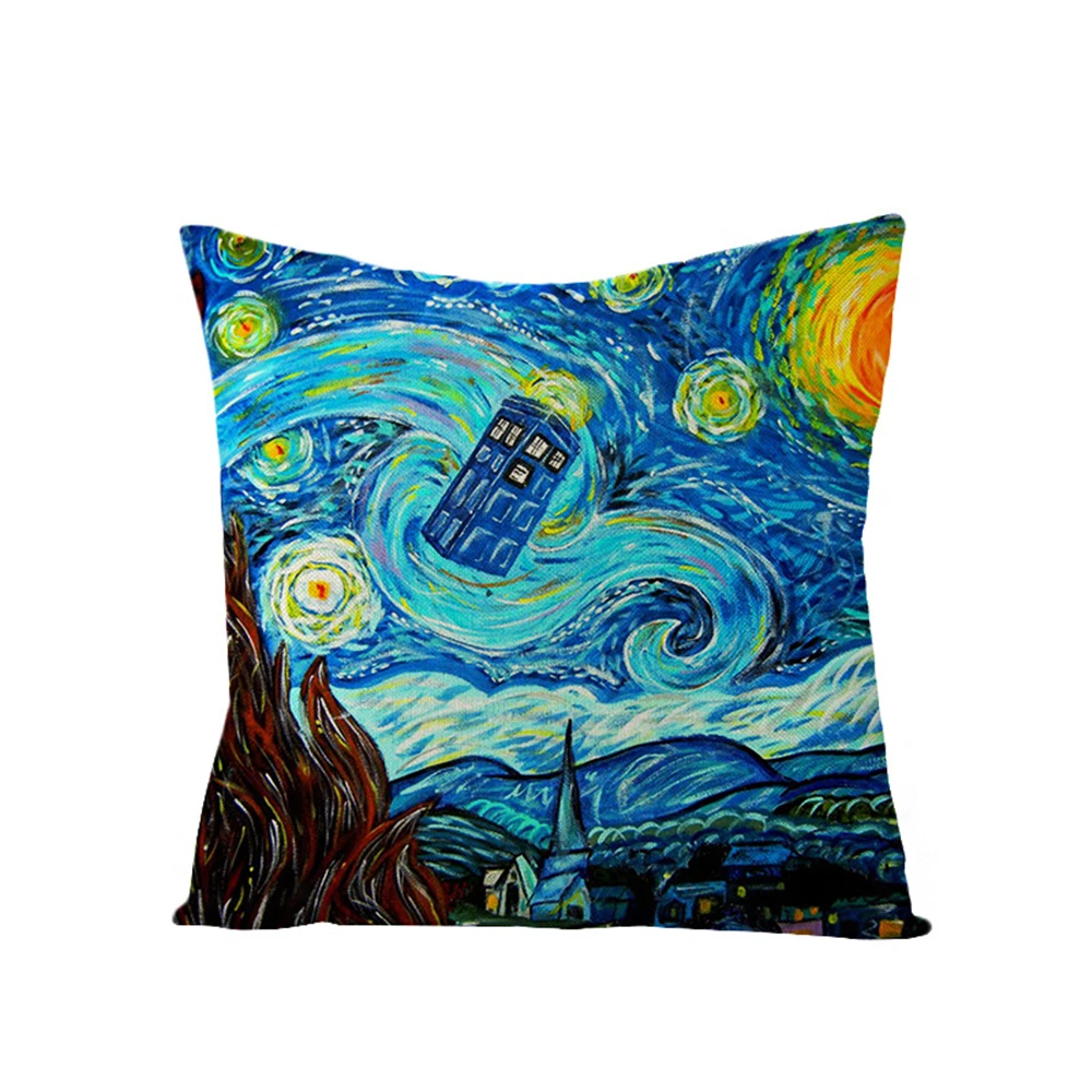 Наволочка Tardis Dr Doctor Who Police Box Van Gogh Starry Ночная Подушка Обложка 45x45 см (с одной