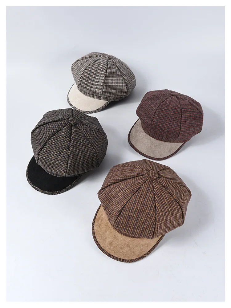 USPOP шляпы женские клетчатые Восьмиугольные шляпы винтажные шерстяные газетные кепки женские Лоскутные кепки с козырьком