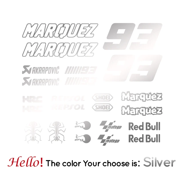 Marquez 93 Vinyl Stickers Motorcycle Decals Removable Car Sticker Motorbike Decal Decoration Silver
